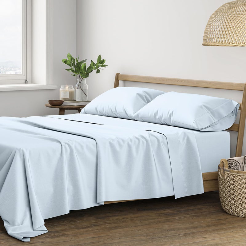 THREAD SPREAD 100% Cotton Queen Sheets Set - 400 Thread Count Queen Size Sheets (4 PC, Light Blue), 16" Deep Pocket All Around Elastic, Soft, Cooling, Durable & Breathable Sateen Weave Bed Sheet Set - Image 1